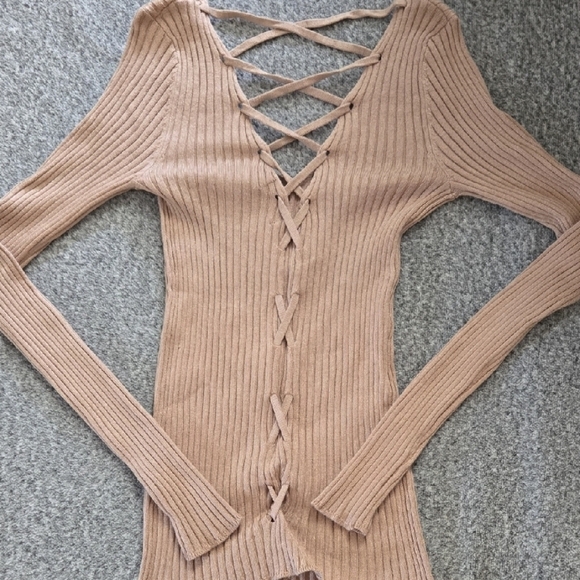 Ambiance Tan Ribbed Knit Top - Picture 3 of 3